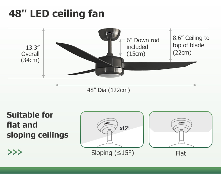 Smart Control LED Ceiling Fan for Small Spaces in Home Office 48 Inches Bright Light