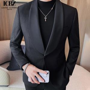 China end Business Formal Dress Suit Blazer Jacket in Black Leather Fabric for Men