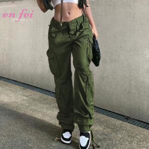 China High Quality Vintage Low Waist Streetwear Wide Leg Cargo Pants With Pockets Straight Denim Jean Trousers for Women wholesale
