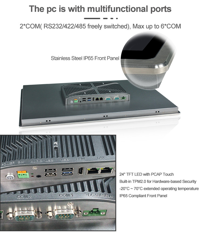 Fanless Industrial Touch Panel PC Dual Lan PC Vesa Mount 24" 1920 X 1080