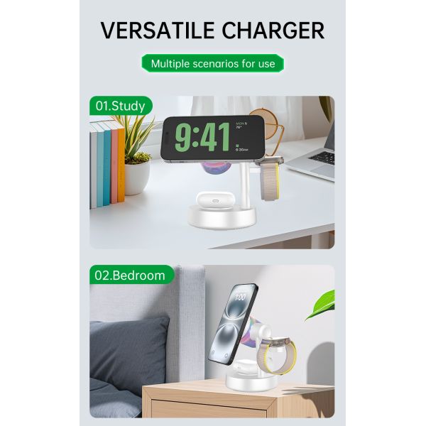 Qi2.2 5 in 1 Magnetic Wireless Charging Station with Bluetooth Speaker for iPhone, Android Phone, Apple Watch, AirPods