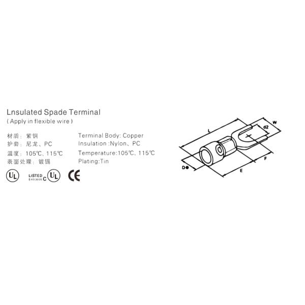 Red Copper Body Terminal Continous Insulated Fork Electrical Crimp Terminal Lugs