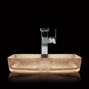 China Light Tea Toilet Hand Wash Basin Crystal Vessel Rectangular Bathroom Sink wholesale