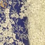 White 3D Applique Embroidery Beaded Lace Fabric For Bridal Dress