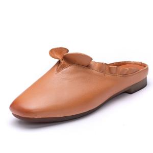 China S478 Summer New Leather Women'S Shoes Lotus Leaf Lace Lazy Flat With Apricot Light Mouth Solid Color Single Shoes wholesale