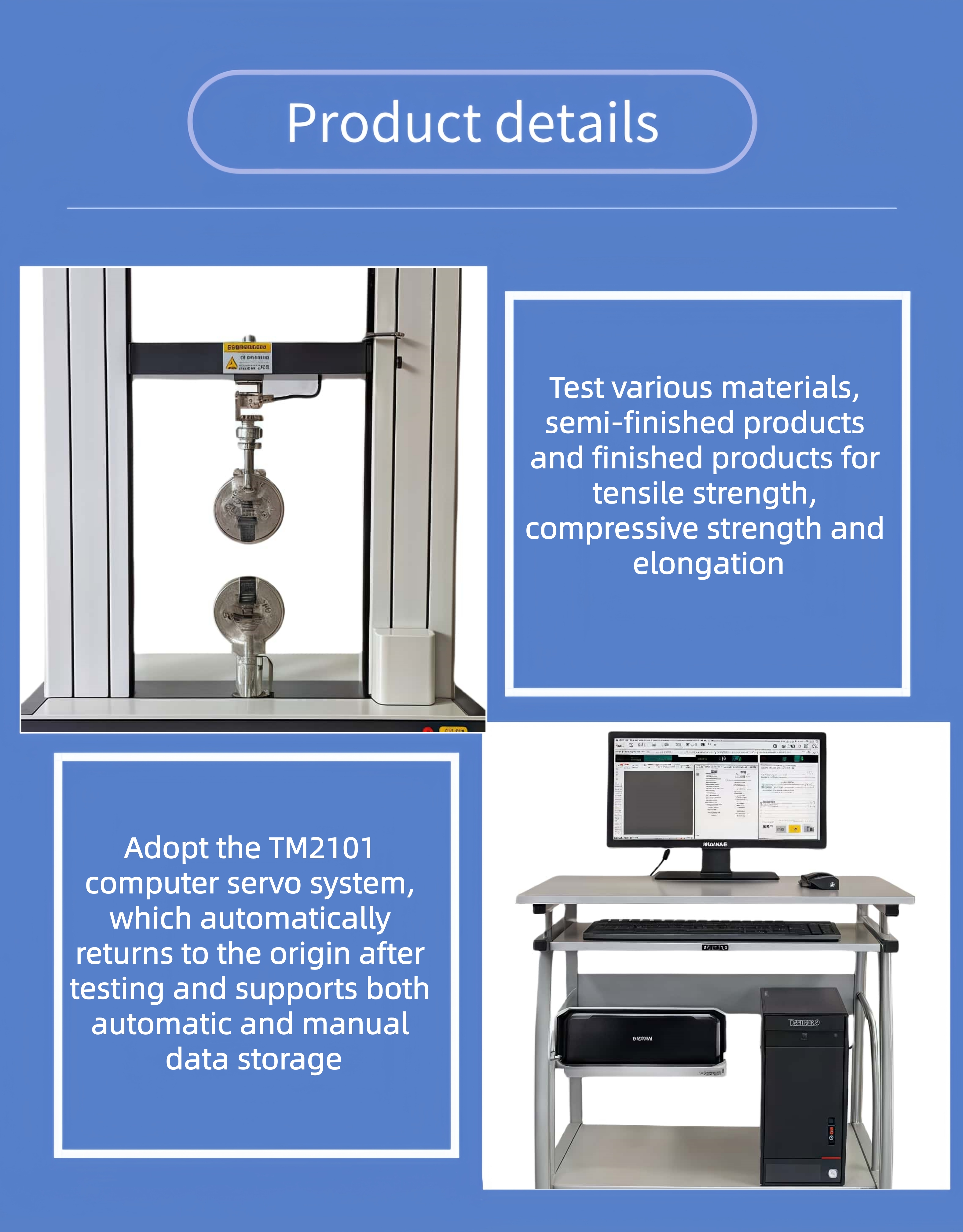 Computerized Dual Column Universal Testing Machine High Accuracy Tensile Strength Tester for Wire and Cable Manufacturer