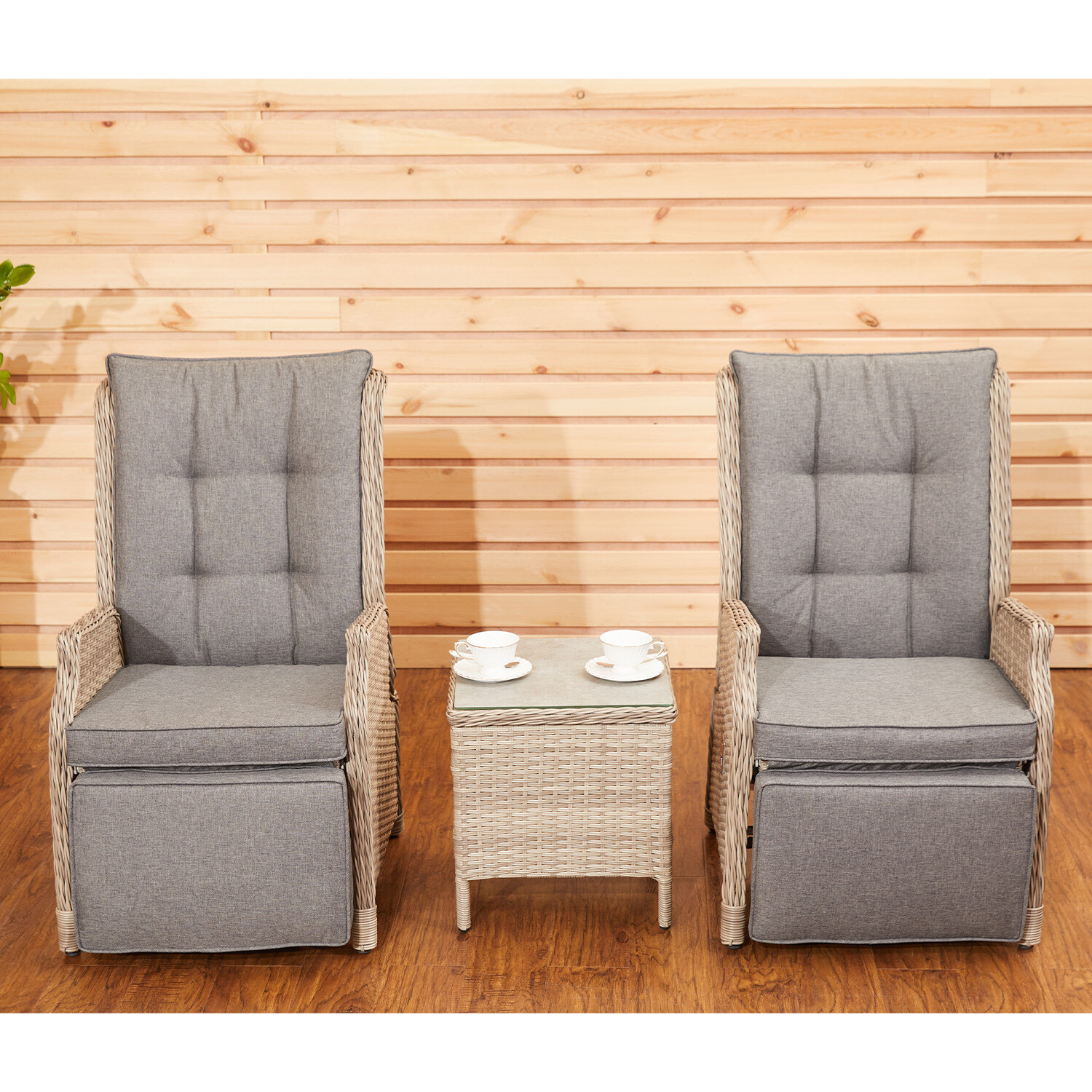 Adjustable Backrest Garden Sofa AJUNION Wicker Rattan Patio Furniture with Side Table