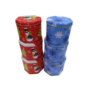 China Customized Octagon Christmas Cookie Tins Bulk Offset CMYK printing on sale