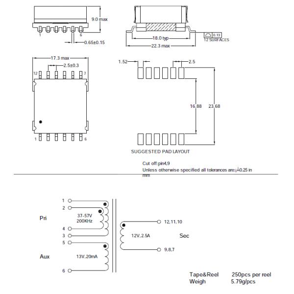 EFD Series Surface Mount Device Power Transformer 13V 20mA EFD-278SG Long Lifespan