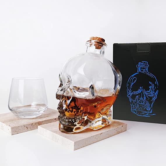 Custom Color 750 ml Lead-free Skull Glass Bottle with Cork Stopper Lead-free Material