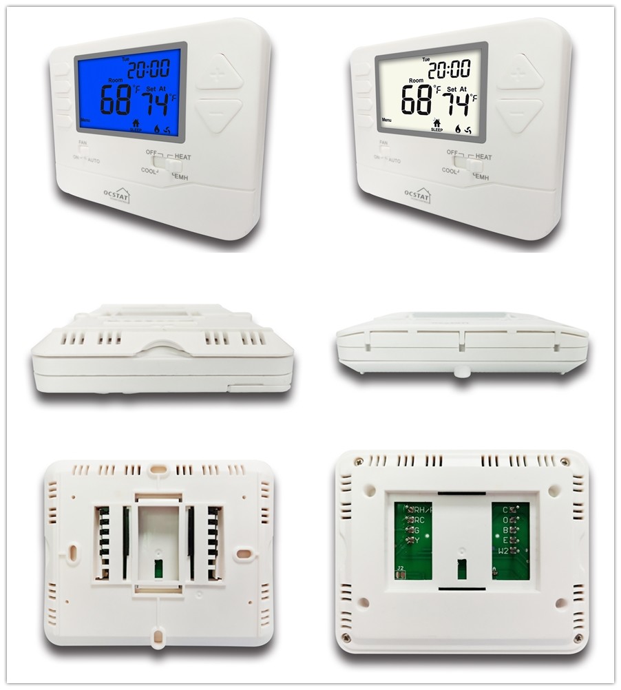 White Color Household Multi Stage Heat Pump Thermostat With CE RoHS Standard