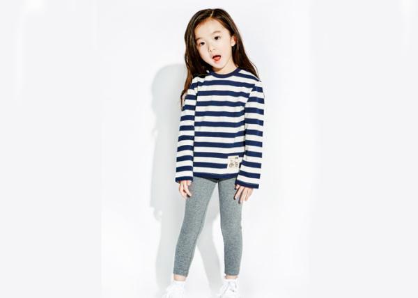 Grey White Stripe Kids Girls Clothes Girls Loungewear Set + Cotton Elastic