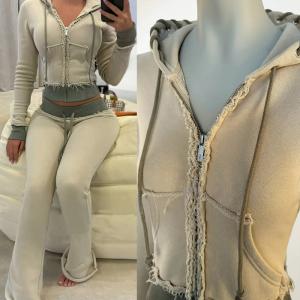 China Acid Wash Distressed Womens Streetwear Tracksuit wholesale