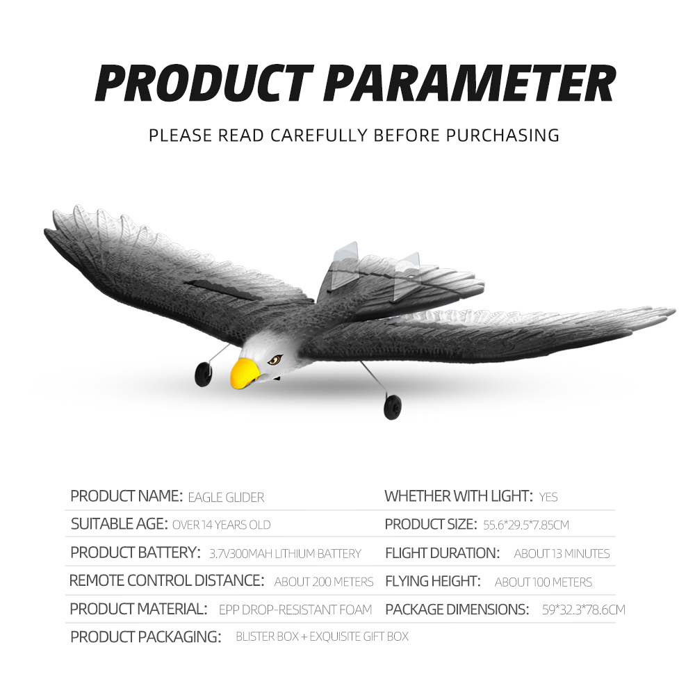 2.4g Eagle Plane Toy Model Airplane with Eagle Glider Shape Animal RC Flying Bird Toy Controller Battery 4*1.5AAA not included