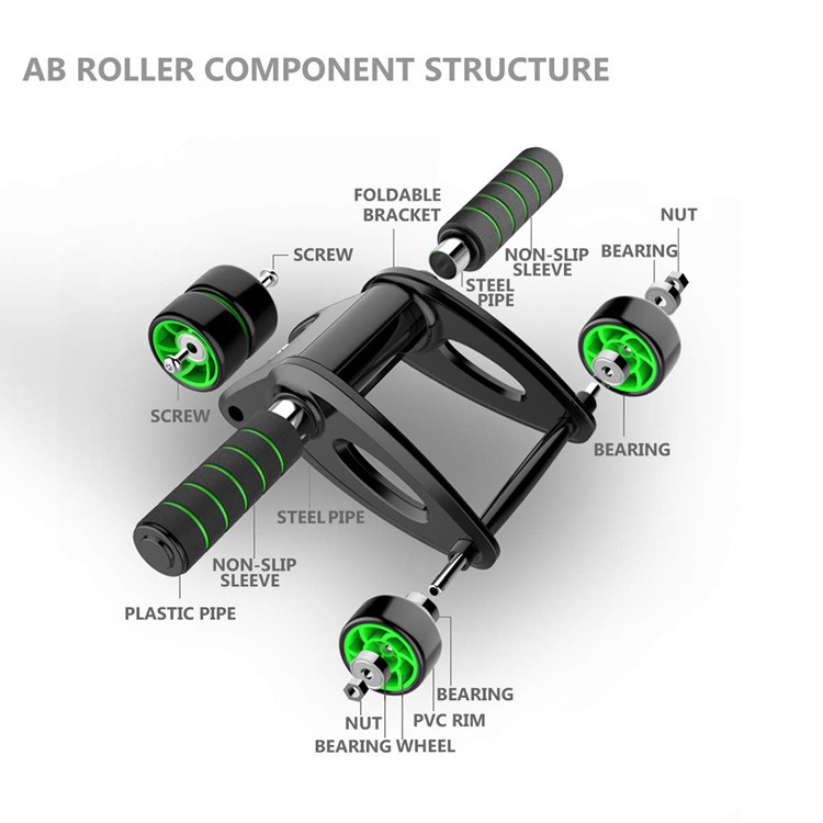 ABS Steel Foam Home Fitness Equipment , AB Wheel Roller Kit with Resistance Band Knee Pad