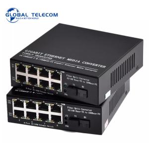 China 100M Fiber Media Converter Single Mode 1 Fiber Port 8 RJ45 Port 25KM wholesale