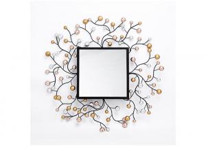 China Square Metal Framed Elegant Floral Decorative Wall Art Mirror For Home wholesale
