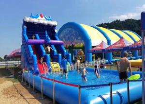 China Commercial Blue Inflatable Slip And Slide With Big Swimming Pool For Adult And Kids wholesale