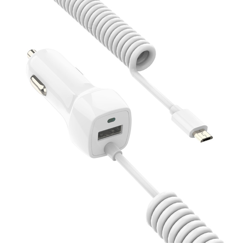 OEM 5V 3.4A Mobile Phone Car Charger With Spring Coiled Cable