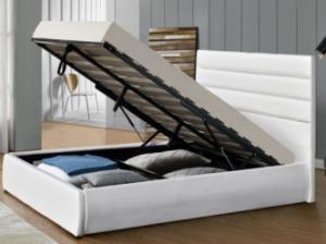 China Ottoman White PU Fabric Bed Frame Gas Lift Storage Bed OEM ODM wholesale