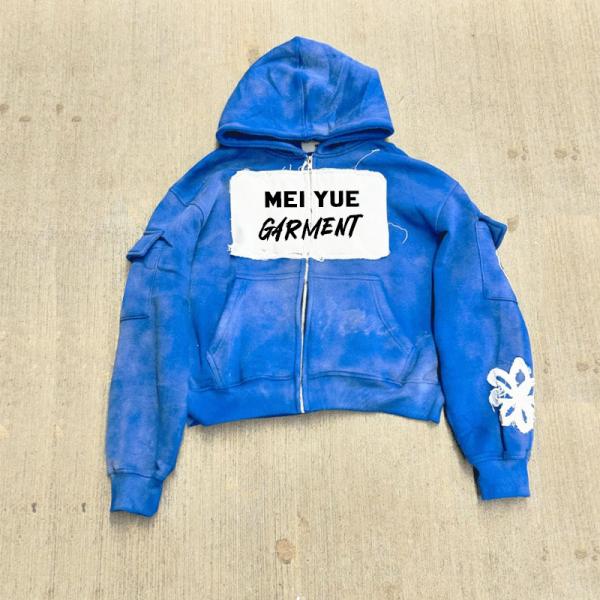 Embroidered Patch Men Streetwear Rhinestone Hoodie Oversized Unisex Zip Up