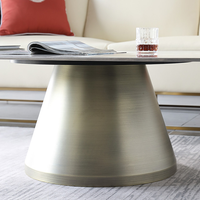 Impermeable Marble Texture Ellipse Coffee Table For Living Room 360 Degree Rotatable