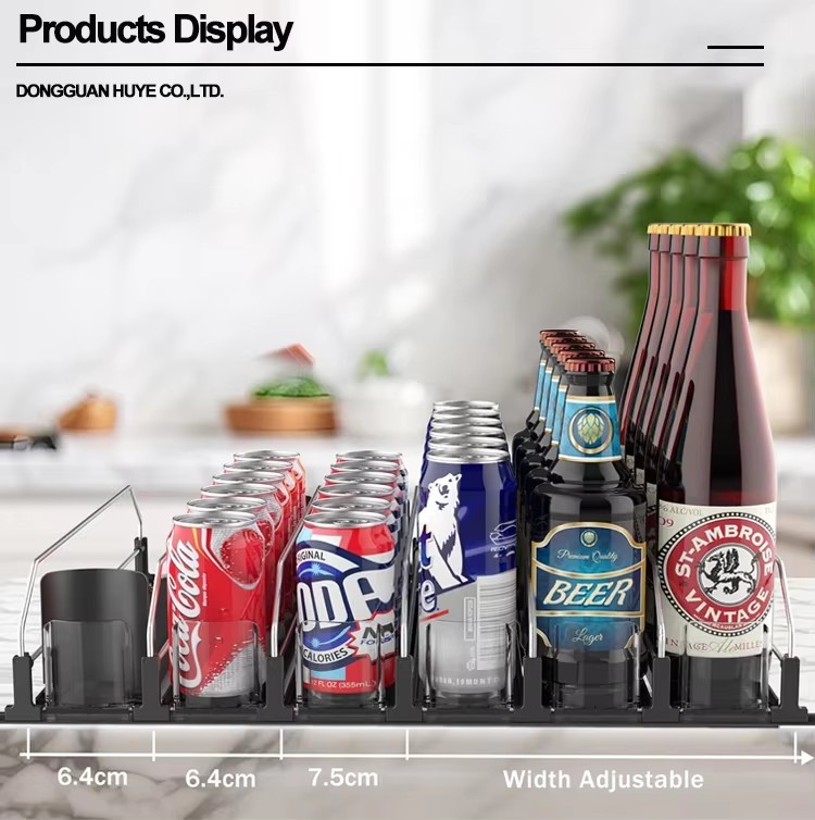 Soda Can Dispenser For Refrigerator , Roller Version Self-Sliding Drink Organizer For Fridge And Adjustable Width
