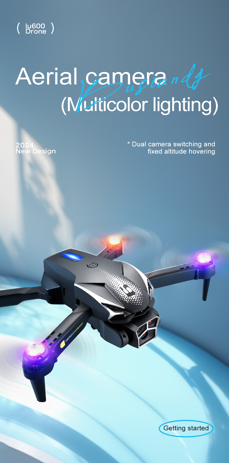 Black Lu600 Folding Drone Photography 2.4g Wifi Mini Drone 4k Waterproof Optical Flow Air Drone Quadcopter for Beginner