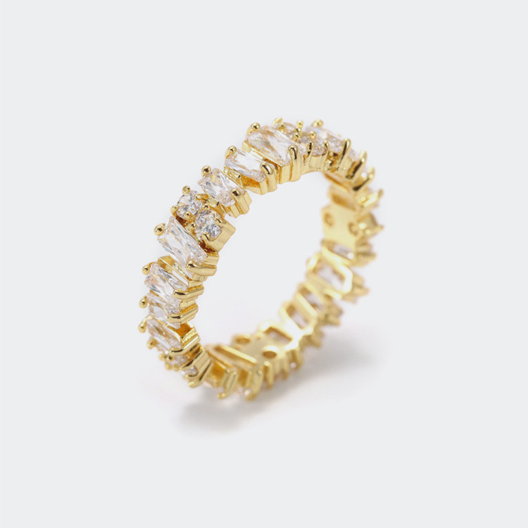Silver Women's Fine Jewelry White Diamond Zircon Eternity Rings with Inlay Technology