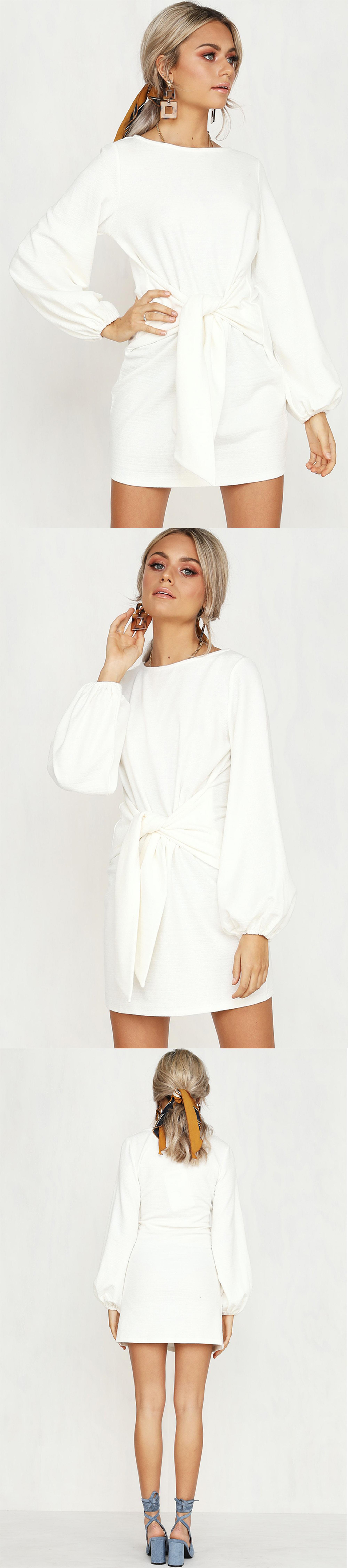 Women Apparel Summer White Puff Sleeve Mini Dress