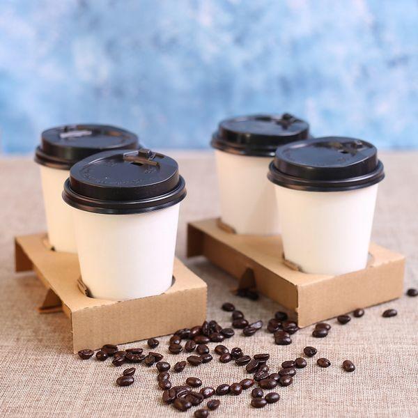 Disposable Corrugate Coffee Cup Carrier Kraft Paper Hot Drink Holder For Cup