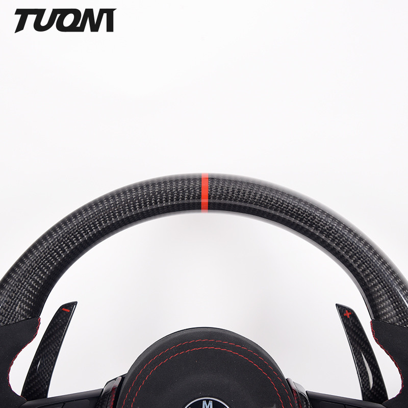 Red Stripes Black Alcantara Bmw Carbon Fiber Steering Wheel Plain Weave With Paddles