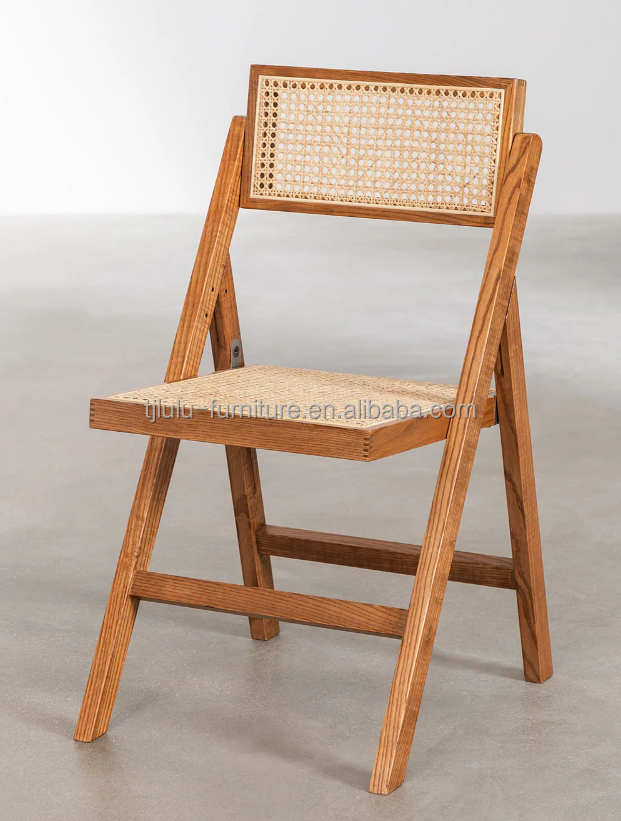 Restaurant Hotel Nordic Modern Natural Rattan Foldable Solid Wood Dining Chair for Dining Room Furniture