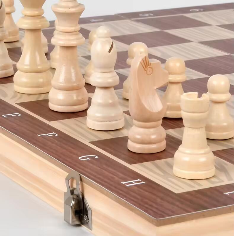 Upgraded Wooden Chess Board Game Set, Crafted Chesspiece ans Storage Slots for Kids Adult