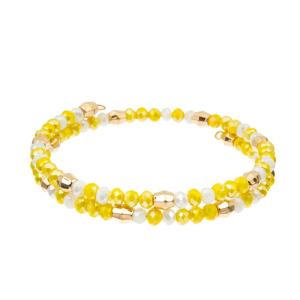 China OEM Shinny Lemon Yellow Crystal Beads Bracelets 2 Layer Brass Bangle wholesale