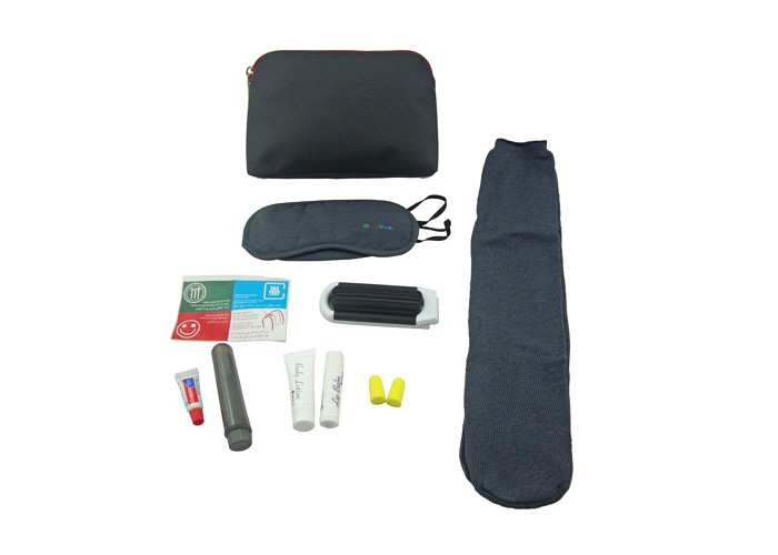 Dark Grey Airline Amenity Kits , Nine Contents Tourist Set With PU Pouch 20*6*13cm