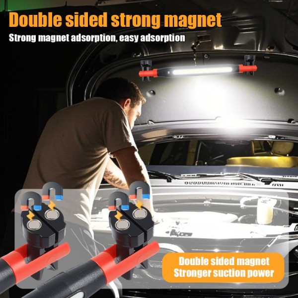 LED Magnetic Tape Double Hook Foldable Rotating Work Lamp Outdoor COB Flashlight Charging Long-lasting Emergency Light