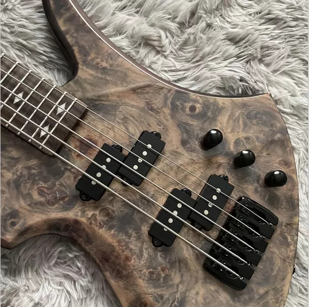 Custom 5 Strings Neck Through Body Burl Maple Top Special Body Electric Bass Guitar