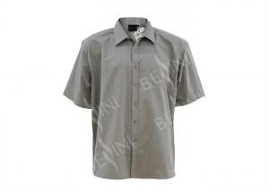 China Grey Color Mens Oxford Work Shirts , Short Sleeve Button Up Work Shirts Anti Wrinkle on sale
