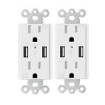 PC ABS Electrical USB Wall Outlet 15A 120V 5V DC For Hotel