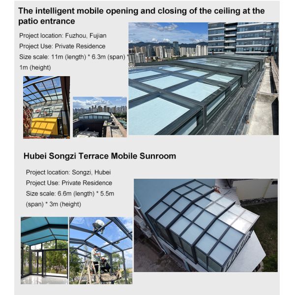 Customizable Electric Motorized Retractable Sunroom with Laminated Tempered Glass Roof for Outdoor Spaces