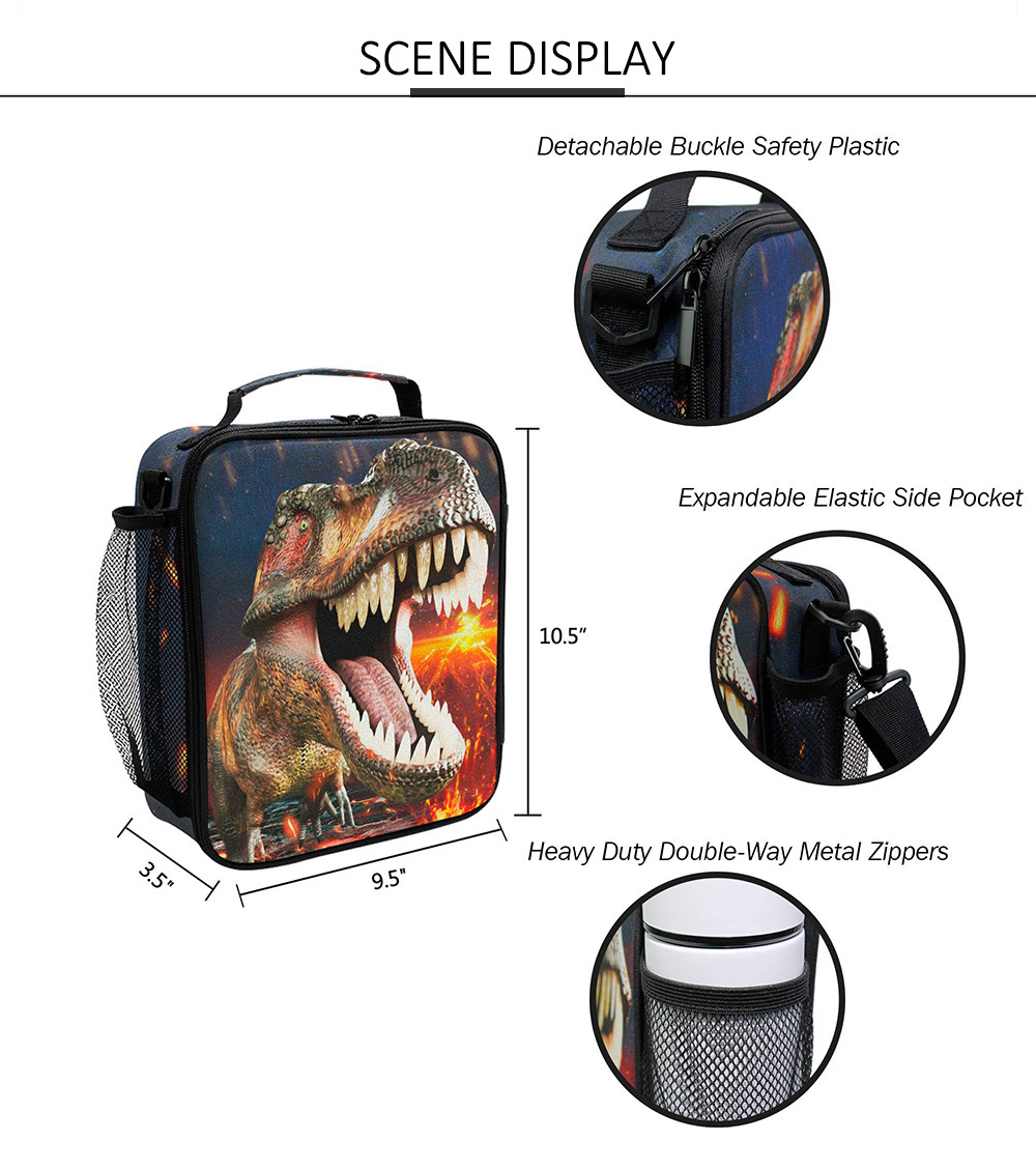 Zippered 3D Dinosaur Insulated Lunch Cooler Bags