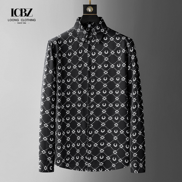 Cotton Printed Letter Custom Long Sleeve Men's Shirts for Fashionable Leisure Spring