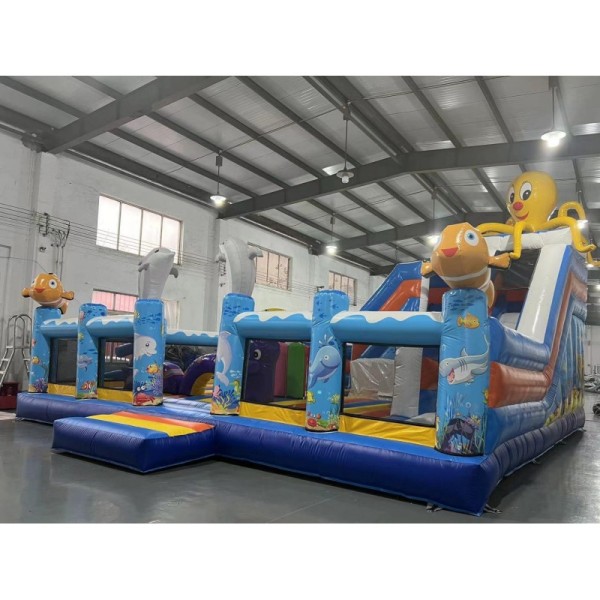 Custom Inflatable Ocean Theme Playground With Marine Slide Bounce And Interactive Activity Areas For Kids Entertainment Projects