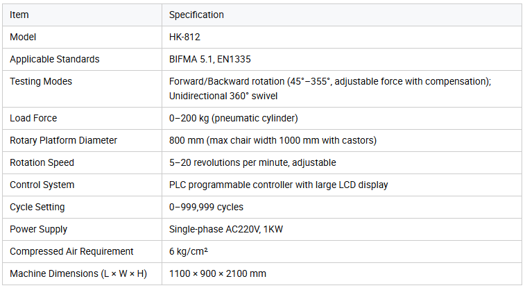 Automatic Chair Rotation Fatigue Testing Machine with 200kg Load for Swivel Chair Life Cycle Test