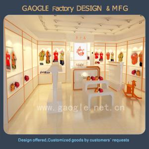 China Latest Design wooden clothes display showcase for kids'clothing display on sale