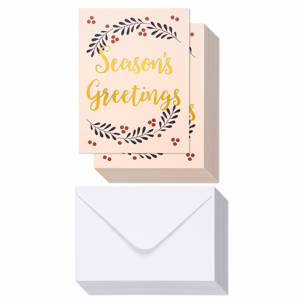 Merry Christmas Greeting Cards Bulk Box Set - Winter Holiday Xmas Greeting Cards with Season's Greetings