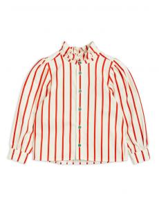 China Christmas Girls Cotton Striped Woven Ruffle Neck Blouse with Contrast Button wholesale