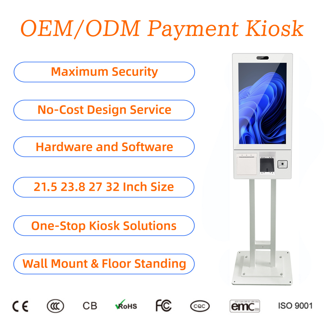 Wall Mount or Floor Stand Touch Screen Self Service Ordering Payment Kiosk with Receipt Printer and QR Scanner for Restaurant