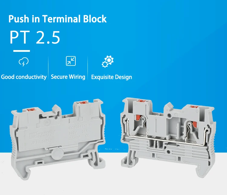 PT2.5 Push-in Terminal Block 2.5mm² Connector Spring Feed-Through Strip Plug PT-2.5 Wire Electrical Din Rail Contact